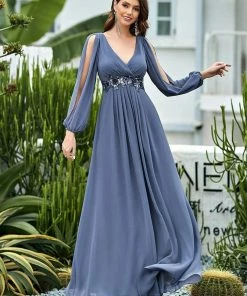 Ever-Pretty US SHOP BY OCCASION Elegant Chiffon V-Neckline Long Sleeve Formal Evening Dress