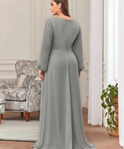 Ever-Pretty US Elegant Plus Size Long Sleeve Maxi Chiffon Formal Evening Gowns
