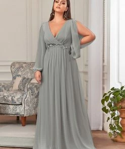 Ever-Pretty US Stylish Chiffon Plus Size Formal Evening Dresses With Long Lantern Sleeves