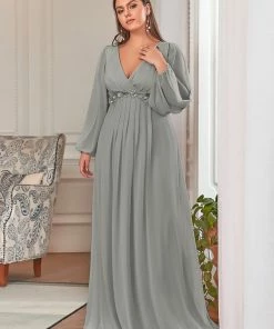 Ever-Pretty US Long Sleeve Dresses Custom Size Chiffon V-Neckline Long Sleeve Formal Evening Dress