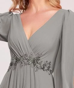 Ever-Pretty US SHOP BY OCCASION Elegant Chiffon V-Neckline Long Sleeve Formal Evening Dress