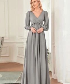 Ever-Pretty US Long Sleeve Dresses Custom Size Chiffon V-Neckline Long Sleeve Formal Evening Dress