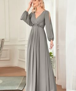 Ever-Pretty US SHOP BY OCCASION Elegant Chiffon V-Neckline Long Sleeve Formal Evening Dress