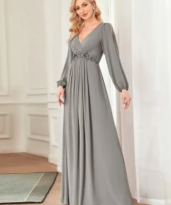 Ever-Pretty US SHOP BY OCCASION Elegant Chiffon V-Neckline Long Sleeve Formal Evening Dress