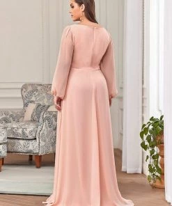 Ever-Pretty US Elegant Plus Size Long Sleeve Maxi Chiffon Formal Evening Gowns