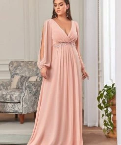 Ever-Pretty US Elegant Plus Size Long Sleeve Maxi Chiffon Formal Evening Gowns