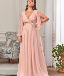 Ever-Pretty US SHOP BY OCCASION Elegant Chiffon V-Neckline Long Sleeve Formal Evening Dress