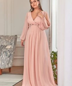 Ever-Pretty US Elegant Plus Size Long Sleeve Maxi Chiffon Formal Evening Gowns