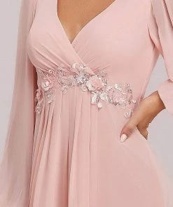 Ever-Pretty US Long Sleeve Dresses Custom Size Chiffon V-Neckline Long Sleeve Formal Evening Dress