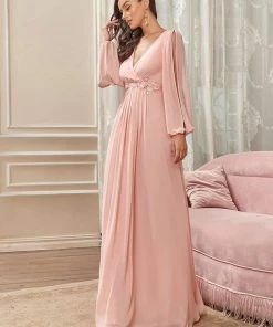 Ever-Pretty US SHOP BY OCCASION Elegant Chiffon V-Neckline Long Sleeve Formal Evening Dress