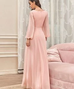 Ever-Pretty US Long Sleeve Dresses Custom Size Chiffon V-Neckline Long Sleeve Formal Evening Dress