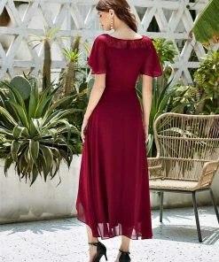 Ever-Pretty US SHOP BY OCCASION Women's Casual Boat Neck A-Line Midi Dress With Asymmetrical Hems