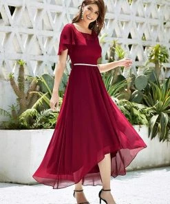 Ever-Pretty US SHOP BY OCCASION Women's Casual Boat Neck A-Line Midi Dress With Asymmetrical Hems