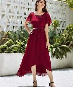 Ever-Pretty US SHOP BY OCCASION Women's Casual Boat Neck A-Line Midi Dress With Asymmetrical Hems