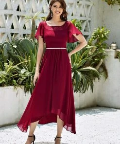 Ever-Pretty US SHOP BY OCCASION Women's Casual Boat Neck A-Line Midi Dress With Asymmetrical Hems
