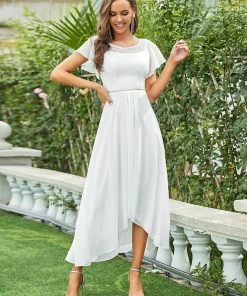 Ever-Pretty US SHOP BY OCCASION Women's Casual Boat Neck A-Line Midi Dress With Asymmetrical Hems