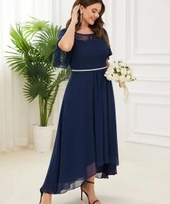 Ever-Pretty US SHOP BY OCCASION Women's Casual Boat Neck A-Line Midi Dress With Asymmetrical Hems