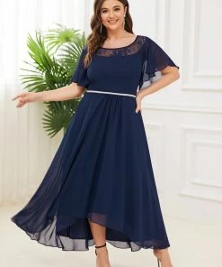 Ever-Pretty US SHOP BY OCCASION Women's Casual Boat Neck A-Line Midi Dress With Asymmetrical Hems