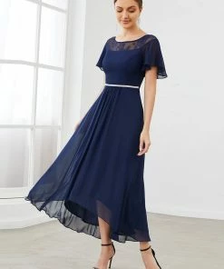 Ever-Pretty US SHOP BY OCCASION Women's Casual Boat Neck A-Line Midi Dress With Asymmetrical Hems