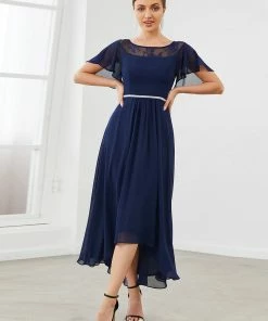 Ever-Pretty US SHOP BY OCCASION Women's Casual Boat Neck A-Line Midi Dress With Asymmetrical Hems