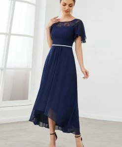 Ever-Pretty US SHOP BY OCCASION Women's Casual Boat Neck A-Line Midi Dress With Asymmetrical Hems