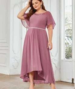 Ever-Pretty US SHOP BY OCCASION Women's Casual Boat Neck A-Line Midi Dress With Asymmetrical Hems