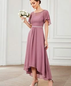 Ever-Pretty US SHOP BY OCCASION Women's Casual Boat Neck A-Line Midi Dress With Asymmetrical Hems