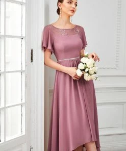 Ever-Pretty US SHOP BY OCCASION Women's Casual Boat Neck A-Line Midi Dress With Asymmetrical Hems