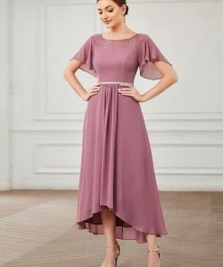 Ever-Pretty US SHOP BY OCCASION Women's Casual Boat Neck A-Line Midi Dress With Asymmetrical Hems