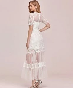 Ever-Pretty US SHOP BY OCCASION Women's Dainty A-Line Lace Midi Casual Dress With Short Sleeves