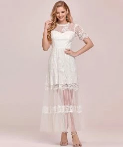 Ever-Pretty US SHOP BY OCCASION Women's Dainty A-Line Lace Midi Casual Dress With Short Sleeves