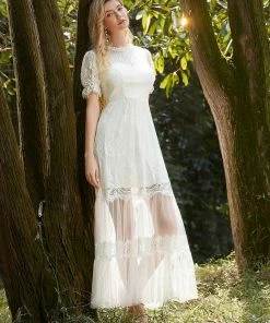 Ever-Pretty US SHOP BY OCCASION Women's Dainty A-Line Lace Midi Casual Dress With Short Sleeves