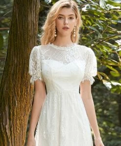 Ever-Pretty US SHOP BY OCCASION Women's Dainty A-Line Lace Midi Casual Dress With Short Sleeves