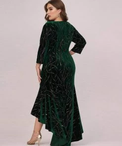 Ever-Pretty US SHOP BY OCCASION Elegant Plus Size Bodycon High-Low Formal Velvet Party Dress