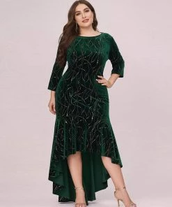 Ever-Pretty US SHOP BY OCCASION Elegant Plus Size Bodycon High-Low Formal Velvet Party Dress
