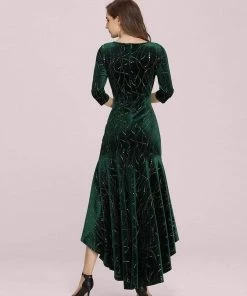 Ever-Pretty US Women's Stylish Bodycon High-Low Velvet Party Dress