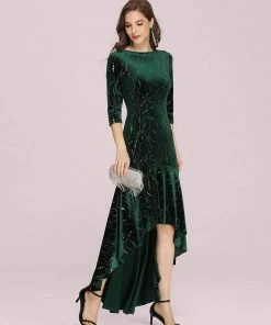 Ever-Pretty US Women's Stylish Bodycon High-Low Velvet Party Dress