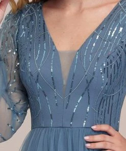 Ever-Pretty US Long Sleeve Dresses Custom Size Sequin Bodice Sheer Long Sleeves Maxi Evening Dress
