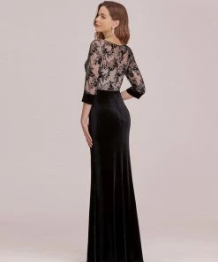 Ever-Pretty US SHOP BY OCCASION Sexy High Waist Velvet Straight Evening Dress With Lace Bodice