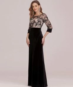 Ever-Pretty US SHOP BY OCCASION Sexy High Waist Velvet Straight Evening Dress With Lace Bodice