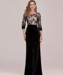 Ever-Pretty US SHOP BY OCCASION Sexy High Waist Velvet Straight Evening Dress With Lace Bodice