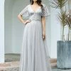 Ever-Pretty US Elegant V Neck Short Sleeve Glitter Tulle Evening Dresses