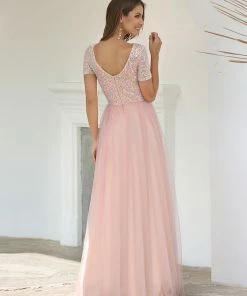 Ever-Pretty US SHOP BY OCCASION Sweet V Neck A-Line Tulle Bridesmaid Dress With Sequin