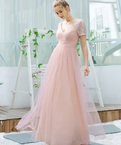 Ever-Pretty US SHOP BY OCCASION Sweet V Neck A-Line Tulle Bridesmaid Dress With Sequin