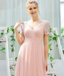 Ever-Pretty US SHOP BY OCCASION Sweet V Neck A-Line Tulle Bridesmaid Dress With Sequin