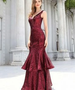 Ever-Pretty US Custom Size Sexy Double Hem Mermaid Sequin Evening Dress Summer Dresses 2022