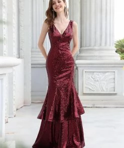 Ever-Pretty US Custom Size Sexy Double Hem Mermaid Sequin Evening Dress Summer Dresses 2022