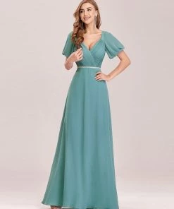 Ever-Pretty US V-neck Lantern Sleeves Maxi Chiffon Bridesmaid Dress