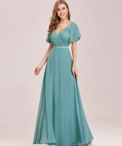 Ever-Pretty US V-neck Lantern Sleeves Maxi Chiffon Bridesmaid Dress