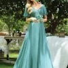 Ever-Pretty US V-neck Lantern Sleeves Maxi Chiffon Bridesmaid Dress